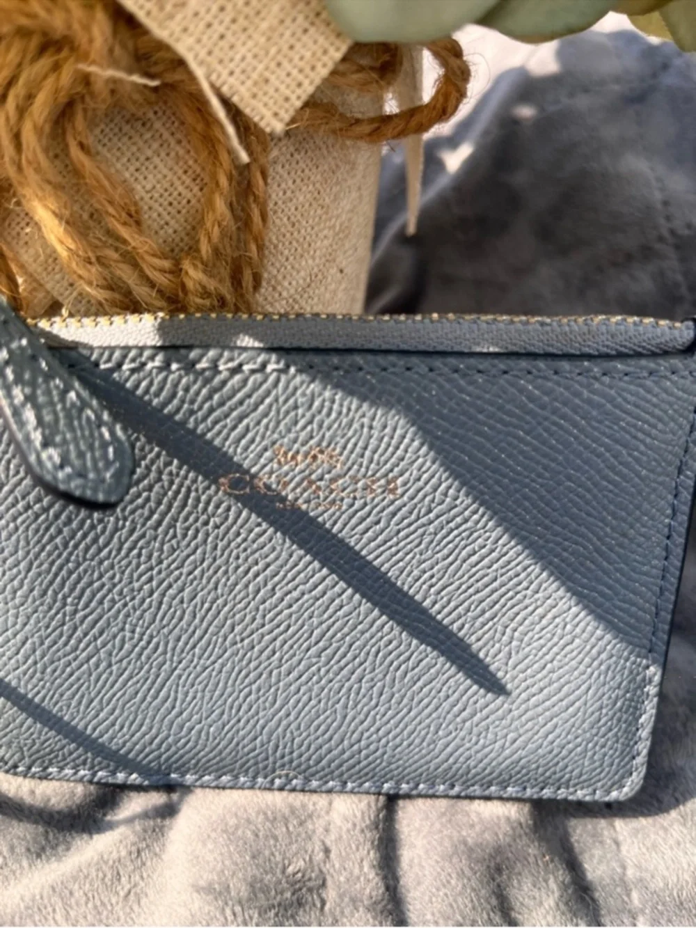 Coach Mini Skinny ID Case - Blue Crossgrain Leather- Like New!